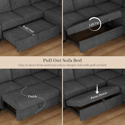 Belffin Modular Sectional Loveseat with Pullout Bed Sectional Sleeper Sofa with Pull Out Bed for Living Room.Dark Grey