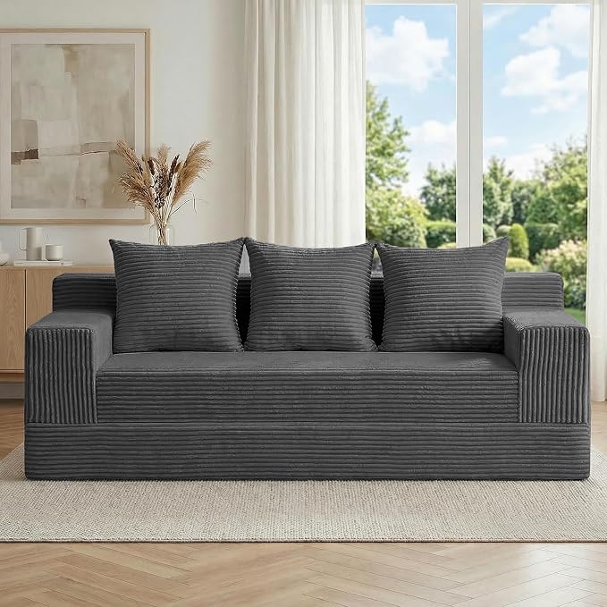 cidludto Convertible Sofa Bed, 78" Oversized Boneless Loveseat Couch 2 in 1 Foldable Futn Bed Couch in A Box, Folding Sofa Chair for Living Room, No Assembly Required, Grey