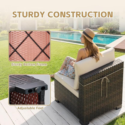 LAFWELL 7 Pieces Outdoor Patio Furniture Sets,Rattan Conversation Sectional Set,Manual Weaving Wicker Patio Sofa with Tea Table