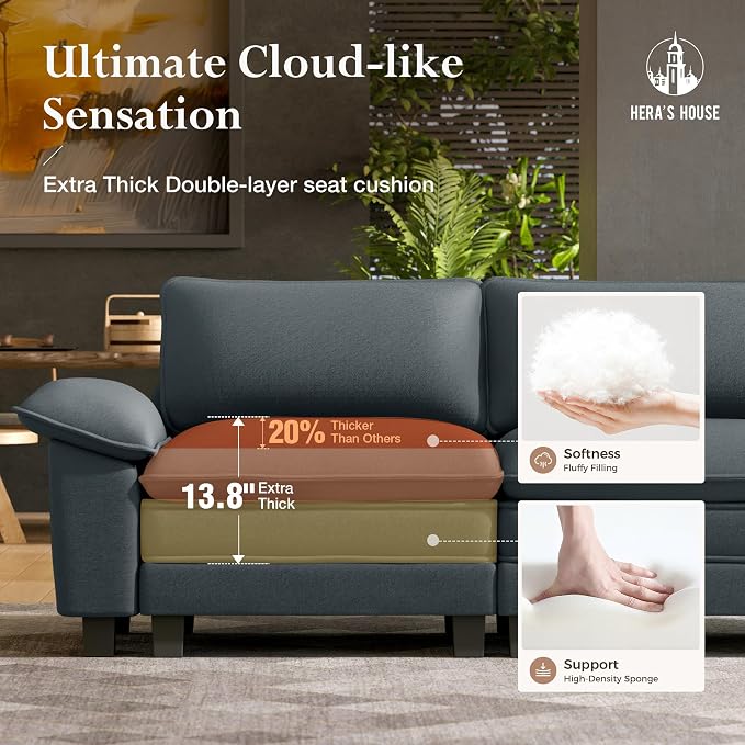 HERA'S HOUSE 124" Oversized Modular Sectional Sofa, Comfy U Shaped Couches for Living Room, Cloud Couch with Ottoman, 5-Seater Deep Seat Sofa with Throw Pillow, Chenille Blue