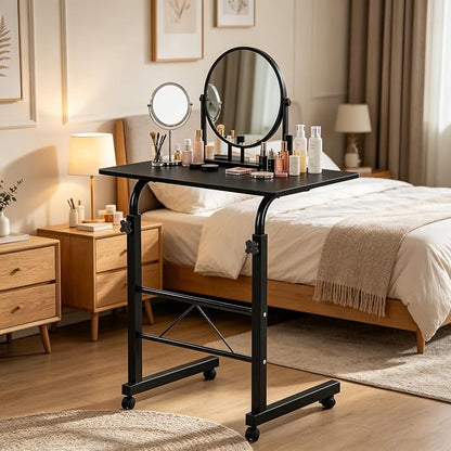Standing Desk - Side Table Adjustable Height, Portable Laptop Cart, C-Shaped Bed Couch end Tables with Edge Stopper - Wheels for Living Room Bedroom Walking Pad Treadmill 31.5Inch Black
