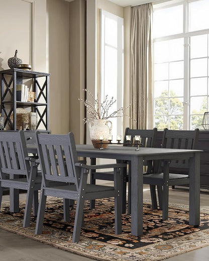 YEFU HIPS Patio Table Set: 5 Piece Outdoor Table and Chairs Dining Furniture Set with Umbrella Hole - Gray Modern Plastic Dining Sets 4 Person for Outside Deck with Metal Aluminum Frame