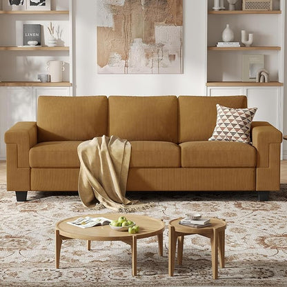 COPIAE 3 Seater Sofa Couch with Deep Seat, 90" Modern Upholstered Sofa with Armrests, Easy Installation, Comfy Couches for Living Room, Apartment,Ginger Yellow
