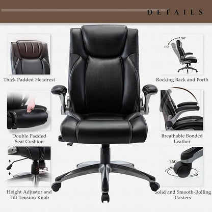 COLAMY Ergonomic Home Office Chair-Adjustable Lumbar Support for Extra Comfort, High Back Design with Padded Flip-up Arms for Adult Working, Study, Gaming (Black), 250lbs