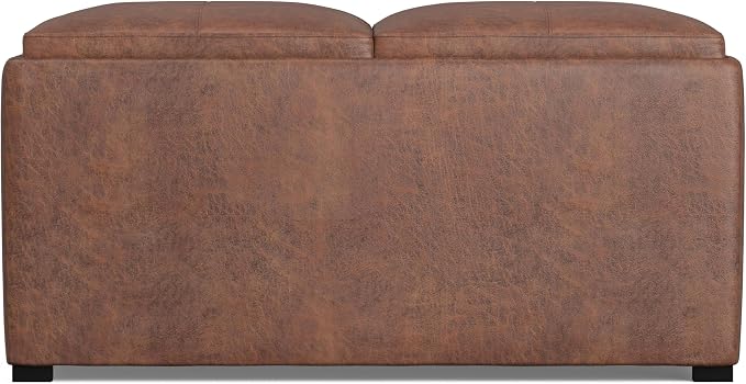 SIMPLIHOME Avalon Wide Contemporary Square Coffee Table Storage Ottoman, Distressed Umber Brown, Table Ottoman