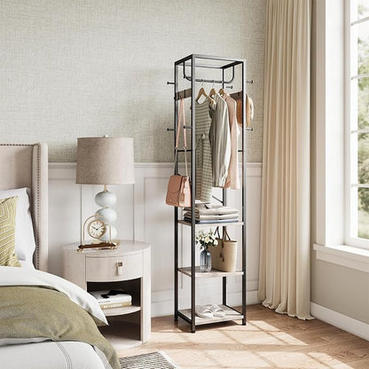ELYKEN Coat Rack Freestanding, Hall Tree with 3 Storage Shelves and 12 Hooks, Industrial Clothes Rack Stand Organizer for Bedroom, Hallway, Entryway, Office, Living Room, Greige