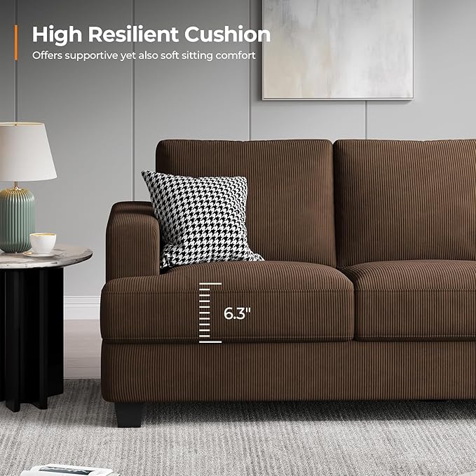 COPIAE 89 Inch Sofa with Extra Deep Seats Oversize, 3 Seater Sofa for Living Room, Modern Couch and Sofa, Comfy Armrests and Seats and Backrests, Easy Installation, Corduroy Fabric Brown