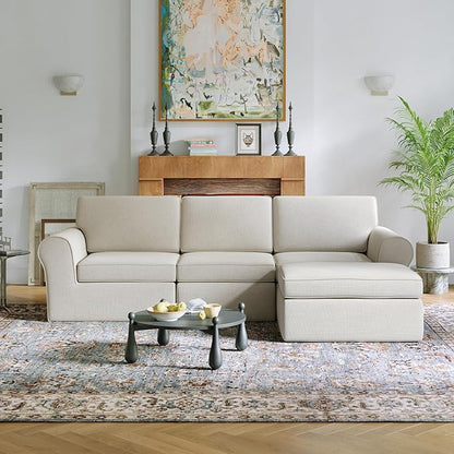 Novilla 108" Modular Sectional Sofa, Modular Sectional Couches for Living Room Bedroom, Chenille Removable Cover Cloud Couch with Smarts Coil® Support L-Shaped Couch(Beige, 3 Seater + 1 Ottoman)