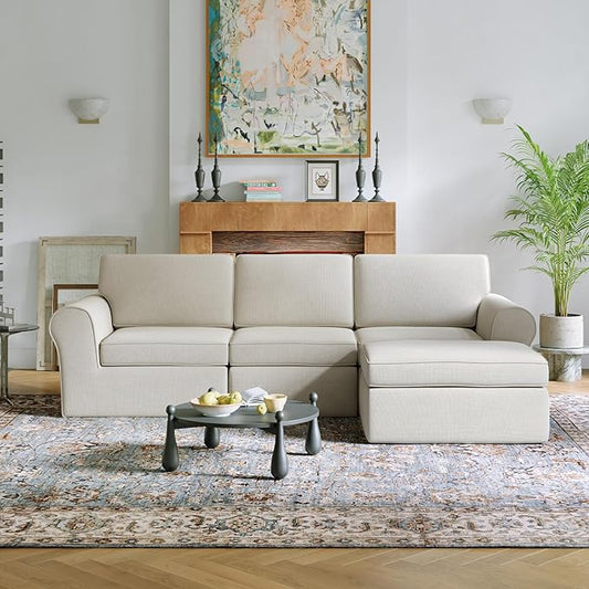 Novilla 108" Modular Sectional Sofa, Modular Sectional Couches for Living Room Bedroom, Chenille Removable Cover Cloud Couch with Smarts Coil® Support L-Shaped Couch(Beige, 3 Seater + 1 Ottoman)