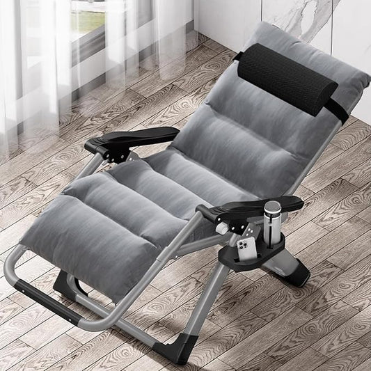 DoCred Zero Gravity Chair, Lawn Recliner, Reclining Patio Lounger Chair, Folding Portable Chaise with Detachable Soft Cushion, Cup Holder, Headrest