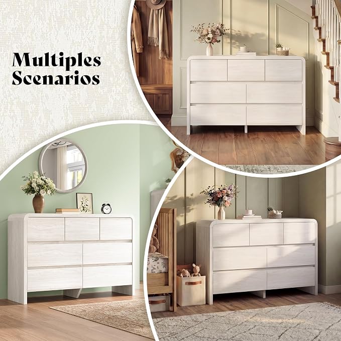 AMERLIFE Drawer Tall Dresser for Bedroom, Modern Storage Cabinet with Anti-Tip Kit, Rounded Corners & Easy Assembly, White Wood Chest for Closet (White, 15.8" D x 48.8" W x 33.3" H (7 Drawers))