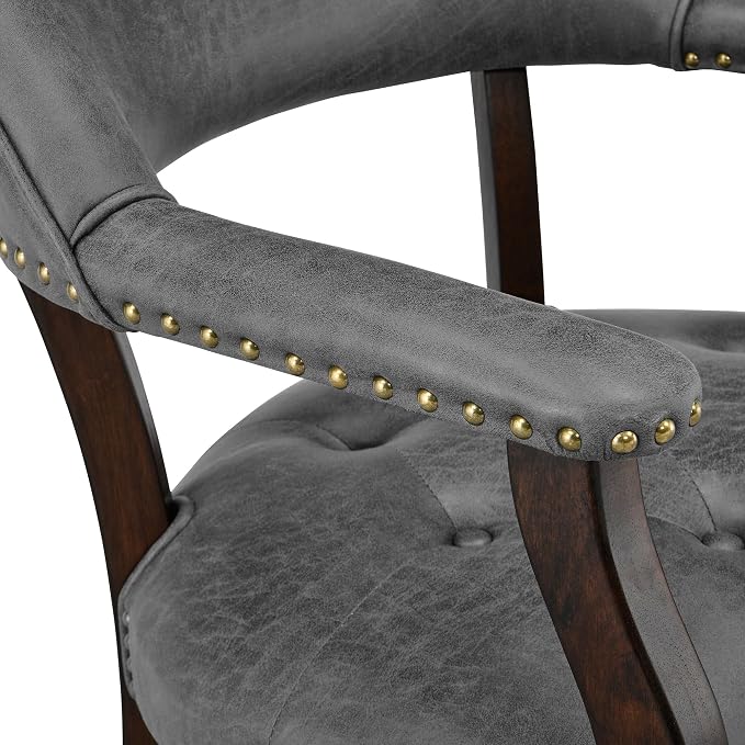 LEEMTORIG Set of 6 Dining Chairs with Casters and Arms, Rolling Dining Chairs with Wheel for Elderly, Ergonomic Wide Seat Wood Office Desk Chairs, 26"Dx25.2"W, Espresso Legs&Dark Grey Fabric SY-318-GY
