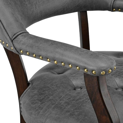 LEEMTORIG Set of 6 Dining Chairs with Casters and Arms, Rolling Dining Chairs with Wheel for Elderly, Ergonomic Wide Seat Wood Office Desk Chairs, 26"Dx25.2"W, Espresso Legs&Dark Grey Fabric SY-318-GY