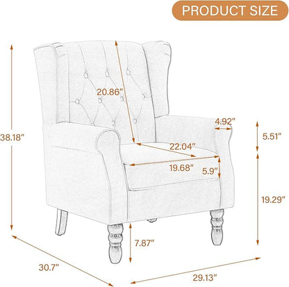 High Back Accent Chairs Set of 2, Upholstered Armchair in Fabric, Retro Wingback Arm Chair for Living Room, Comfy Single Sofa Bedroom Reading Seat with Solid Wood Legs - Dark Gray