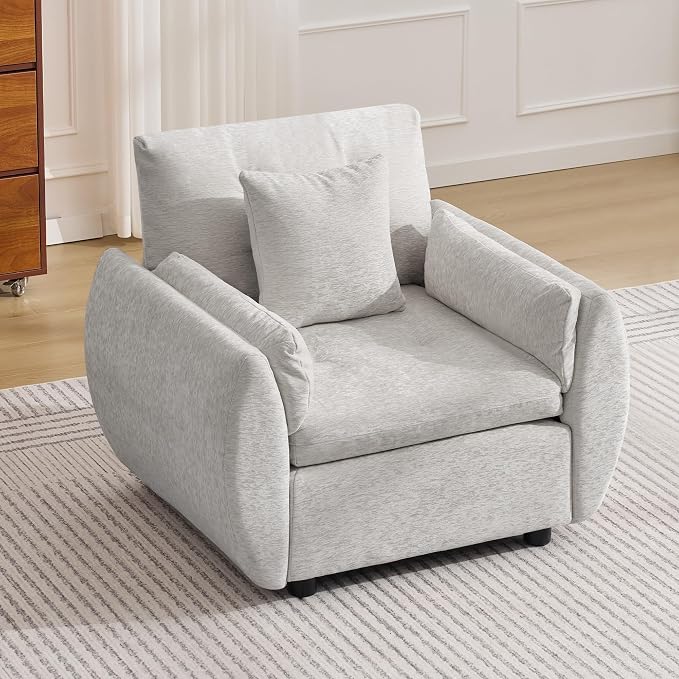 30" Single Modular Cloud Sofa Accent Chair, Deep Seat Tufted Chenille Armchair, Sectional Sofa for Living Room, Light Grey