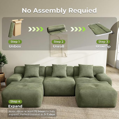 LIKIMIO LumiCord 118" Tufted Modular Sectional Sofa, Modern U-Shaped Boneless Couch for Living Room, 26.8" Deep Seat, 18.1" High Seating, 15" Wide Armrest, Corduroy, Olive Green