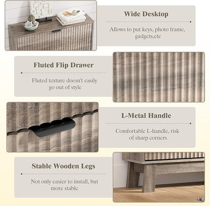 HUANLEGO Shoe Cabinet Storage for Entryway with 2 Flip Drawers, Fluted Narrow Shoe Organizer with Wooden Legs, Freestanding Slim Shoe Storage Hidden Shoe Rack Organizer for Front Door Entrance, Grey