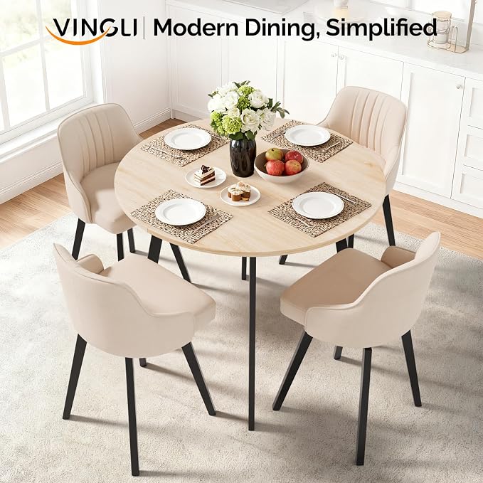 VINGLI Round Dining Table for 2-4, 35in Modern Dining Room Table with Metal Base, Light Oak Wooden Kitchen Table, Space-Saving, Small Space Circle Dinette for Home, Kitchen, Apartment