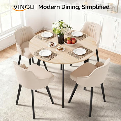 VINGLI Round Dining Table for 2-4, 35in Modern Dining Room Table with Metal Base, Light Oak Wooden Kitchen Table, Space-Saving, Small Space Circle Dinette for Home, Kitchen, Apartment