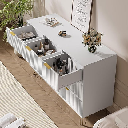 MAISONARIA White Dresser for Bedroom, 7 Drawer Dresser with Gold Pulls, Wide Chest of Drawers for Bedroom, Entryway, 47.2" L x 15.7" D x 31.4" H