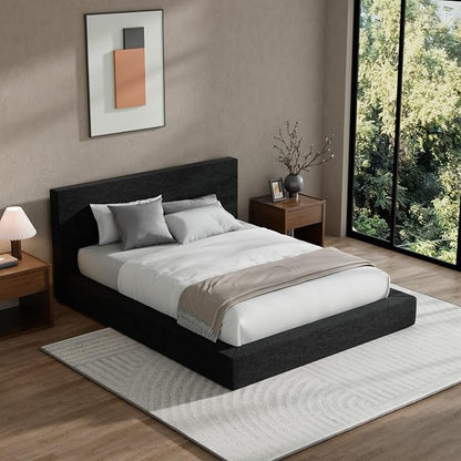 RECCI AirFrame King Size Bed Frame with Headboard, Cloud Upholstered Platform Bed Frame, 5 Inch Foam Cushioned, No Box Spring, Easy Assembly(Onyx Black)