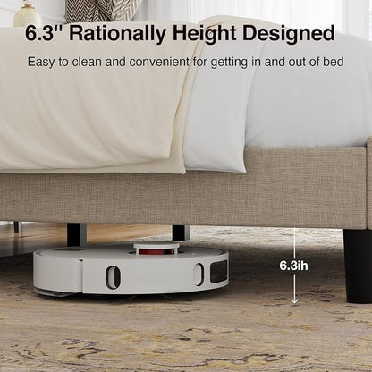 Novilla King Bed Frame, King Bed Frame with Headboard, Linen Upholstered Wing Side Headboard, No Box Spring Needed, Heavy Duty Feet, Easy Assembly, Beige
