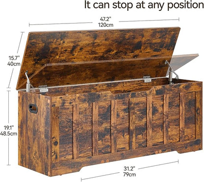 VANKILEY 47.2"Storage chest extra large,storage trunk with 2 safety Hinges,Wooden storage bench,Shoe Bench,47.2x15.7x19.1 Inch,Easy Assembly,storage bench for bedroom,living room,entryway,Rustic brown