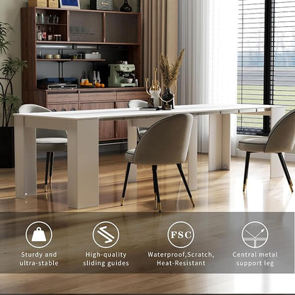Transformer Dining Table for 12, 118” Expandable Rectangle Dining Room Table, Space Saving Folding Console Table, Modern Kitchen & Dining Furniture White