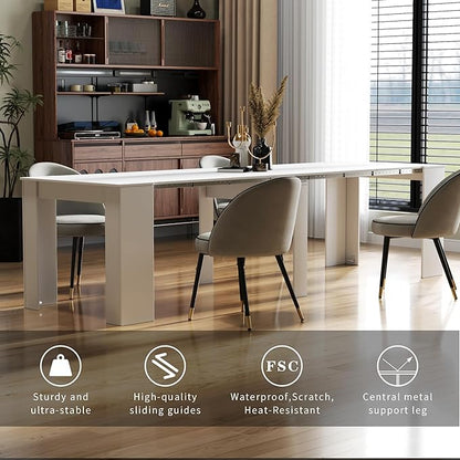 Extendable Dining Table, Transformer Console Table for 1-12 People, Space Saving Dining Room Table for Homes, Apartments, White