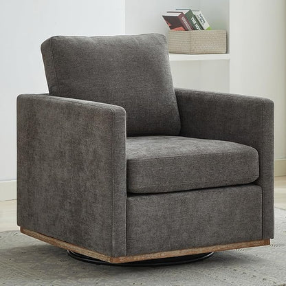 Swivel Accent Chair, 360 Degree Square Swivel Barrel Chair for Living Room, Mid Century Modern Upholstered Accent Chair,Comfy Sofa Armchairs for Bedroom,Nursery,Chenille, Charcoal Black