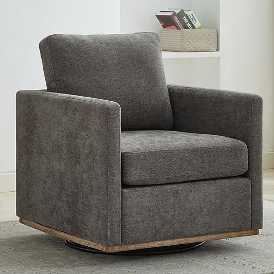 Swivel Accent Chair, 360 Degree Square Swivel Barrel Chair for Living Room, Mid Century Modern Upholstered Accent Chair,Comfy Sofa Armchairs for Bedroom,Nursery,Chenille, Charcoal Black