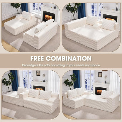 Hobestluk Boneless Couch Modular Sectional Sofa L-Shape Couch 3 Seat Modular Couch Memory Foam Sectional Couches for Living Room Furniture, Cloud Couch with Chaise Lounge (96" Left Facing Chaise)