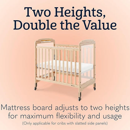 Foundations Serenity Compact Clearview Daycare Crib, Fixed Side, Durable Wood Construction, Adjustable Mattress Board, Clear End Panels. Includes 3” InfaPure Foam Mattress (Natural)
