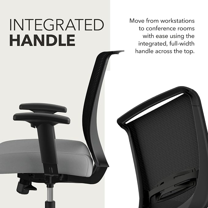 HON Convergence Ergonomic Office Chair with Mesh Back, Adjustable Arms, Lumbar Support, Synchro‑Tilt Desk Chair with Wheels for Home Office or Computer Use, Black Frame, Frost