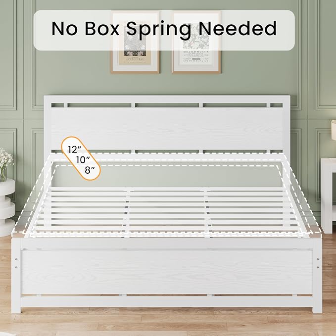 LIKIMIO California King Bed Frame with Headboard and Footboard, Metal Strong Supports, Easy Assembly, Noise-Free, No Box Spring Needed, White