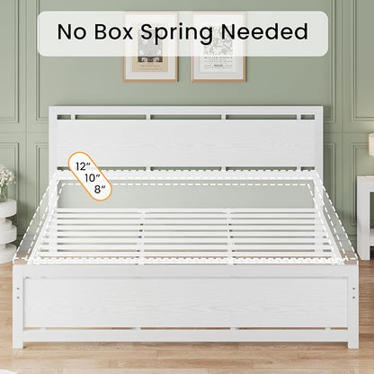 LIKIMIO California King Bed Frame with Headboard and Footboard, Metal Strong Supports, Easy Assembly, Noise-Free, No Box Spring Needed, White