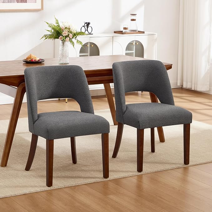 Dining Chairs Set of 2,Modern Dining Room Chairs with Thick Cushions,Upholstered Linen Fabric Kitchen Chairs for Kitchen Dining Room Darkgrey