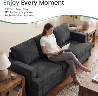 YOUDENOVA Sofa, 3 Piece Set Comfy Sofa, Loveseat & 2 3-Seater Couch with Deep Seats for Living Room, Modern Sleeper Couch, Dark Grey Chenille