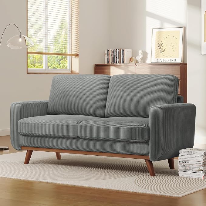 Vesgantti 68" Loveseat Sofa Dark Gray, Comfy Corduroy Couch with Spring Cushion and Solid Wood, Modern Extra Deep Seat for Bedroom, Living Room, Office