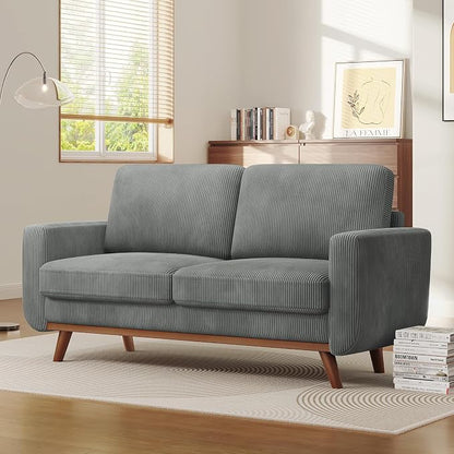Vesgantti 68" Loveseat Sofa Dark Gray, Comfy Corduroy Couch with Spring Cushion and Solid Wood, Modern Extra Deep Seat for Bedroom, Living Room, Office