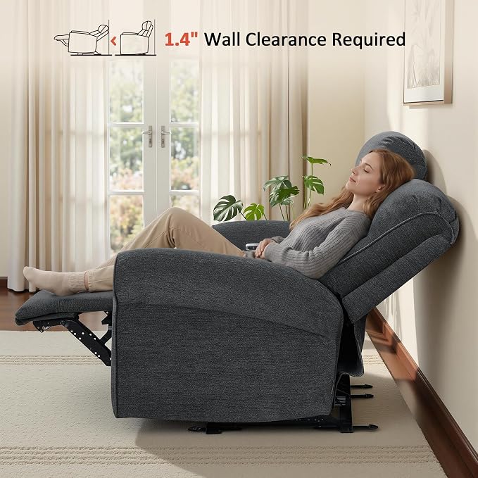 MCombo 64.6" Wall Hugger Power Loveseat Recliner Sofa with USB Ports, Reclining Loveseat for Small Spaces Living Room RV, Fabric PR635M1 (Dark Grey)