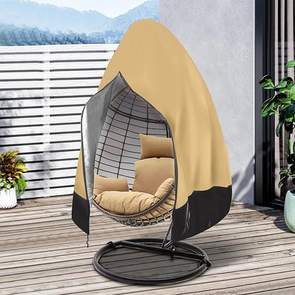 Egg Chair Cover Waterproof, 75x45 Inch Outdoor Hanging Egg Swing Chair Cover, Heavy Duty 420D Oxford Fabric, UV Resistant Windproof with Zipper & Drawstring, Fits Single Seat Egg Chair (Khaki)