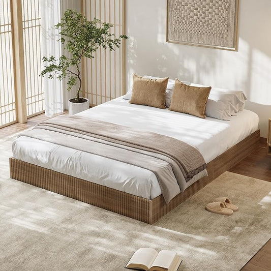 Garvee King Bed Frame, Wood Platform Bed with Fluted Design, Low Profile BedFrame, Minimalist Bed Base with Noise-Free, Easy Assembly, No Box Spring Needed, Walnut