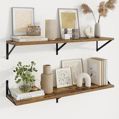 Axeman Deep Floating Shelves | 40 Inch Brown Wall Shelves Set of 2 | 10 Inch Deep Rustic Wood Shelves for Wall | 40'' W x 10''D Brown Shelves for Living Room Bathroom Kitchen