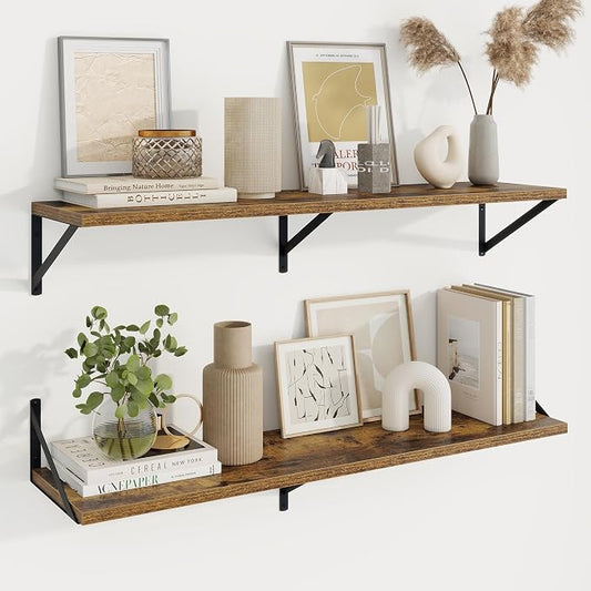 Axeman Deep Floating Shelves | 40 Inch Brown Wall Shelves Set of 2 | 10 Inch Deep Rustic Wood Shelves for Wall | 40'' W x 10''D Brown Shelves for Living Room Bathroom Kitchen
