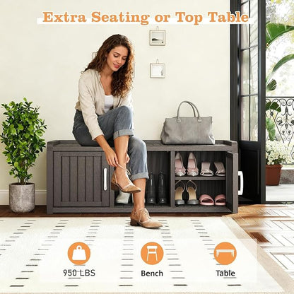 Outdoor Shoe Bench with Waterproof UV-Resistant Indoor Resin Shoe Cabinet Entryway Shoe Cabinet with 2 Doors or Entryway,Living Room,Bedroom,Black (2 Door)