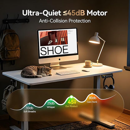 Electric Standing Desk,40x24 Inches Adjustable Height Stand up Desk, Sit Stand Home Office Desk with Splice Board, 3 Preset Heights,Equipped with Hooks,Ergonomic Computer Desk Workstation，White