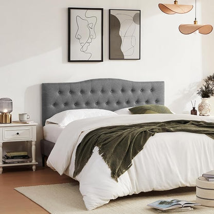 Tufted Headboard Twin Size, Solid Wood Adjustable Height Head Board, Gray | Upholstered Twin XL Headboard Only, Durable Solid Wood Legs, Adjustable Height 37-51 in, Fabric Button Diamond HeadBoards