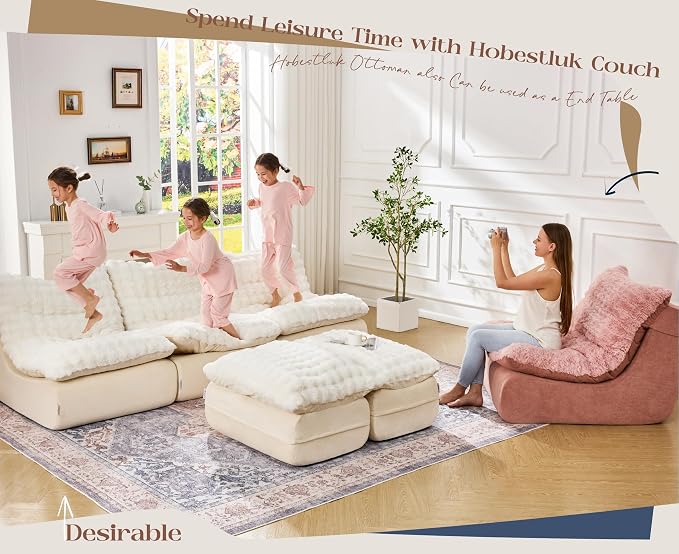 Hobestluk Sofa Couch Foam Sofa for Small Spaces Comfy Sofas with Footrest Couch Recliner Small Sofas for Living Room, Bedroom, Apartment (White)