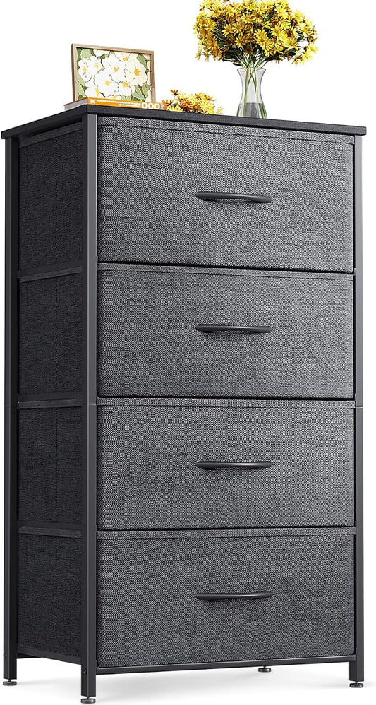 ODK Dresser for Bedroom with 4 Storage Drawers, Small Dresser Chest of Fabric Drawers with Sturdy Steel Frame, Wood Top, Dark Grey